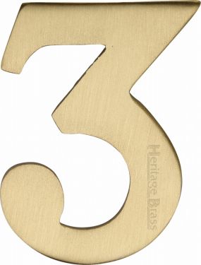 Click Here To Enlarge This Photo Of C1568 3-SB Heritage Brass Numeral 3 Self Adhesive 51mm &lpar;2"&rpar; Satin Brass Finish