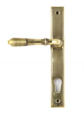 Click Here To Enlarge This Photo Of 33039 From The Anvil Aged Brass Reeded Slimline Lever Espag&period; Lock Set  - 92mm Centres - 212mm Screw Centres