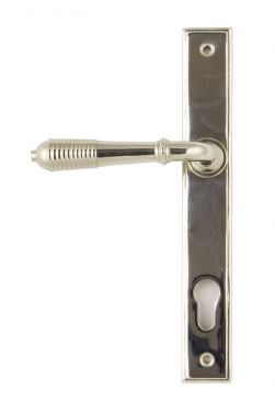 Click Here To Enlarge This Photo Of 33316 From The Anvil Polished Nickel Reeded Slimline Lever Espag&period; Lock Set  - 92mm Centres - 212mm Screw Centres