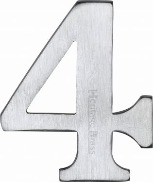 Click Here To Enlarge This Photo Of C1568 4-SC Heritage Brass Numeral 4 Self Adhesive 51mm &lpar;2"&rpar; Satin Chrome Finish