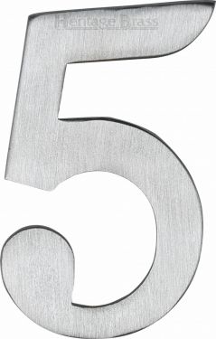 Click Here To Enlarge This Photo Of C1568 5-SC Heritage Brass Numeral 5 Self Adhesive 51mm &lpar;2"&rpar; Satin Chrome Finish
