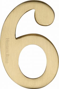 Click Here To Enlarge This Photo Of C1568 6-SB Heritage Brass Numeral 6 Self Adhesive 51mm &lpar;2"&rpar; Satin Brass Finish