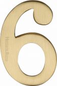 C1568 6-SB Heritage Brass Numeral 6 Self Adhesive 51mm &lpar;2"&rpar; Satin Brass Finish