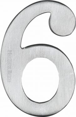 Click Here To Enlarge This Photo Of C1568 6-SC Heritage Brass Numeral 6 Self Adhesive 51mm &lpar;2"&rpar; Satin Chrome Finish
