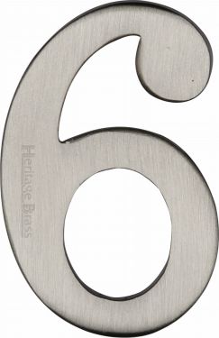 Click Here To Enlarge This Photo Of C1568 6-SN Heritage Brass Numeral 6 Self Adhesive 51mm &lpar;2"&rpar; Satin Nickel Finish